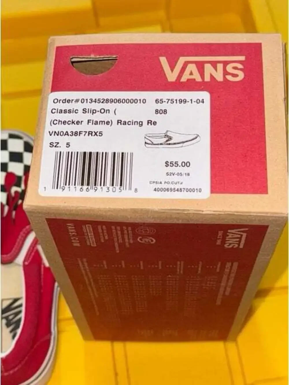 Vans Classic Slip Ons Checker Flame Racing Red Size 5